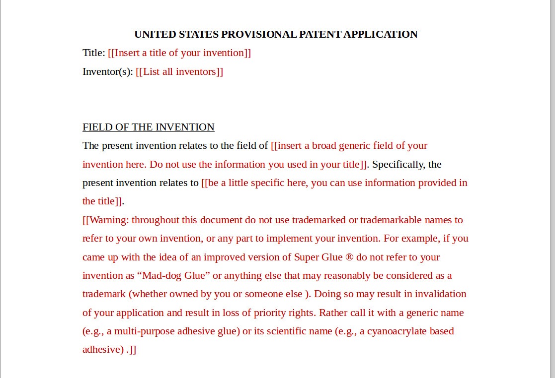 Provisional Patent Example Template  Chhabra Law